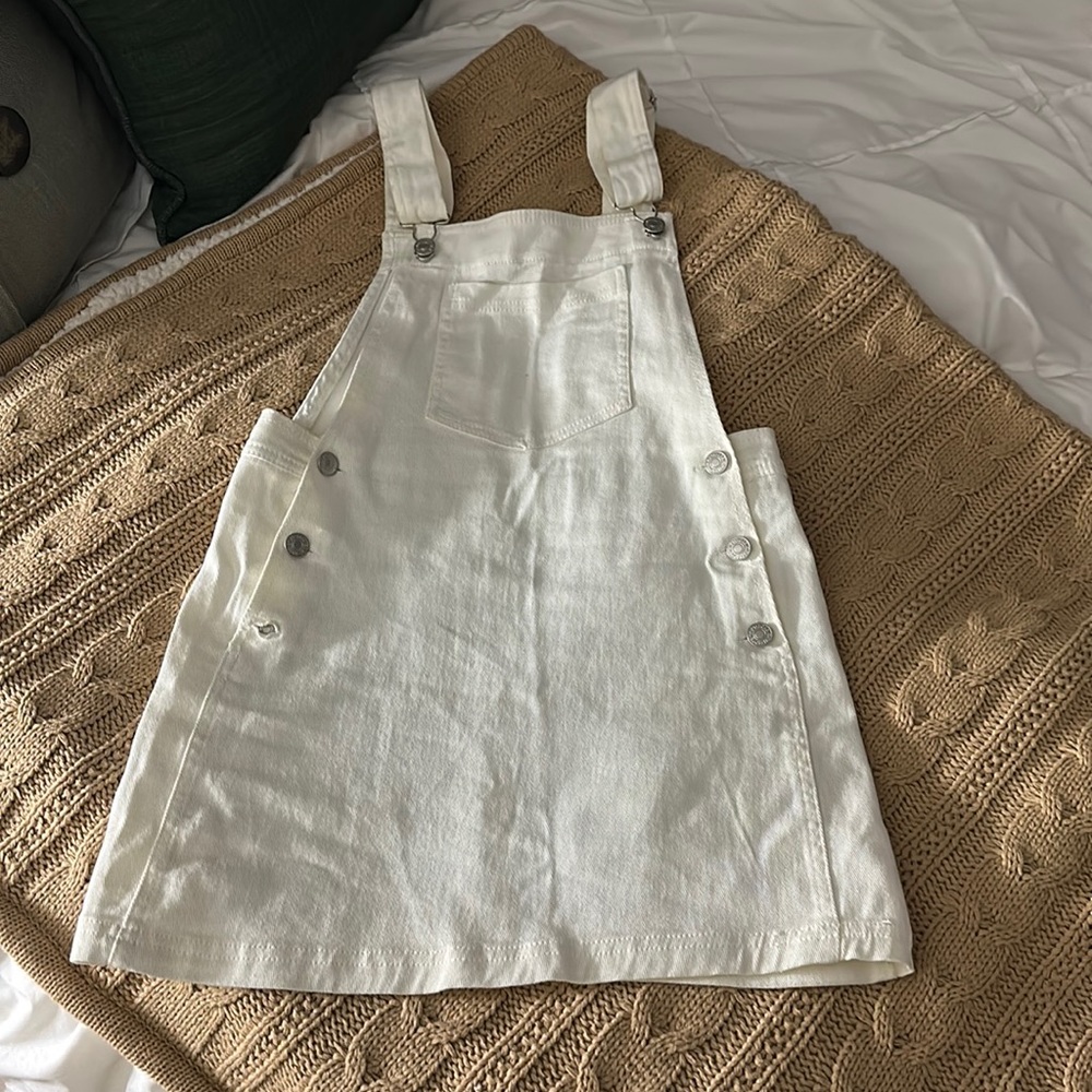 Forever 21 size small cream stretch denim overall dress